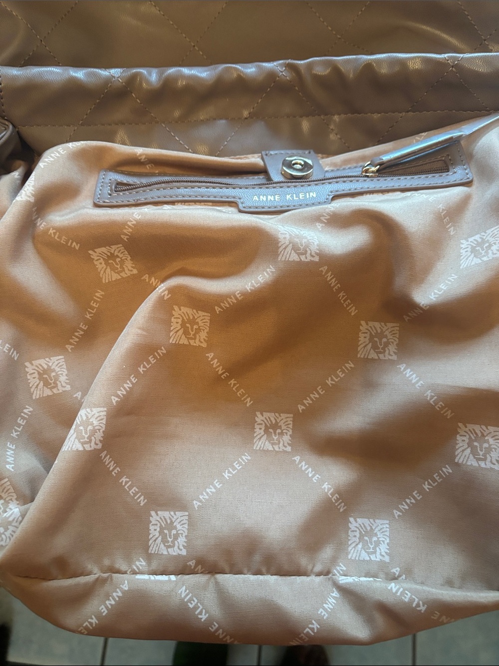 Anne Klein Blush Quilted Shoulder Bag with Gold Logo - Picture 4 of 6